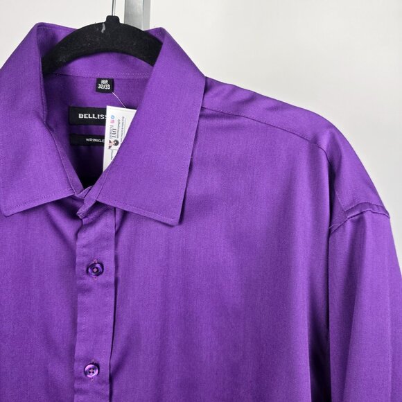 Bellissimo Purple Wrinkle Free Button Up Dress Shirt 18R 32/33 - Picture 2 of 7